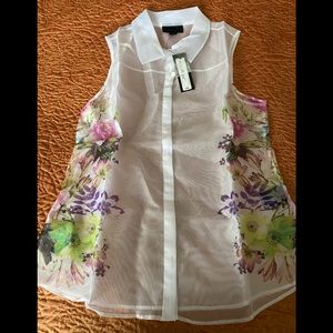 NWT organza chiffon button down shirt see through